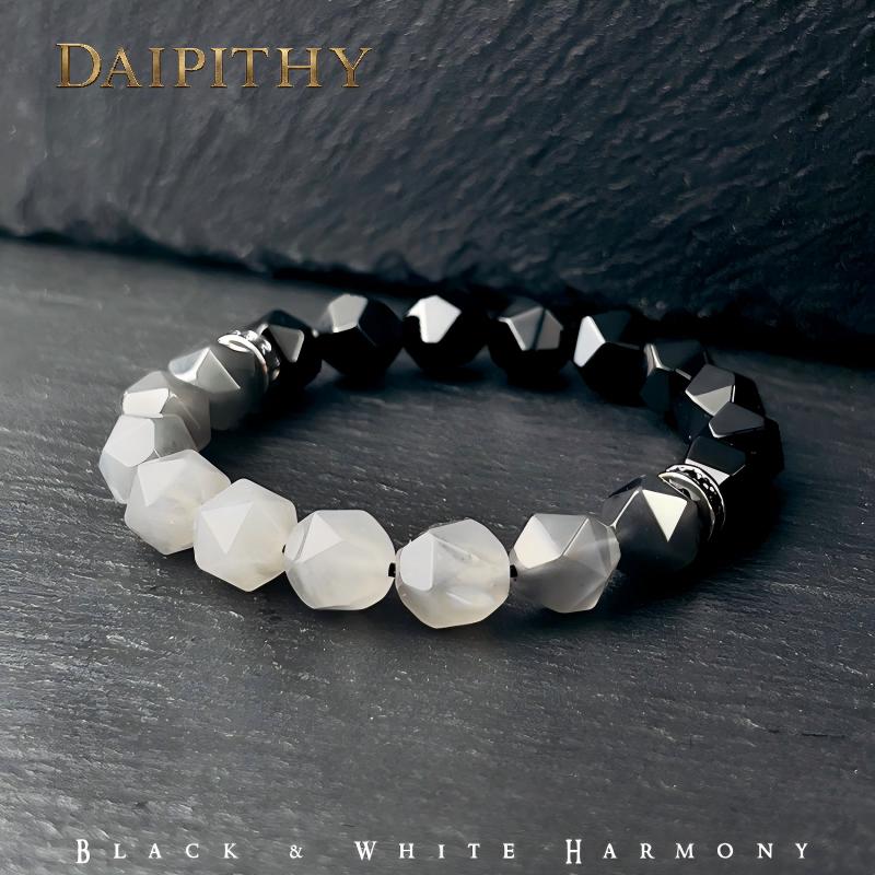Dai Era - Light Series Black & White Agate Silver Bracelet