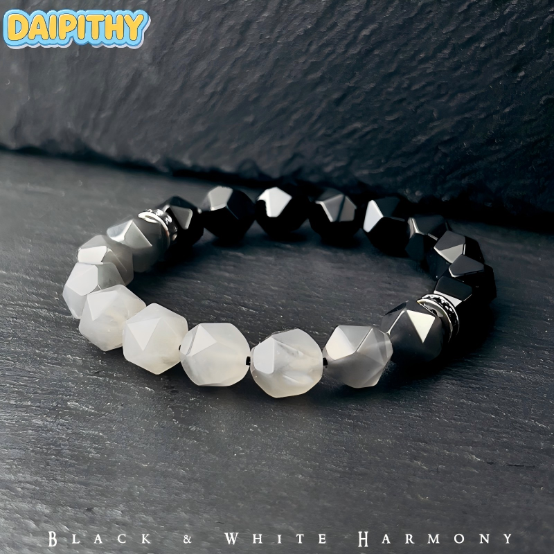 Dai Era - Light Series Black & White Agate Silver Bracelet