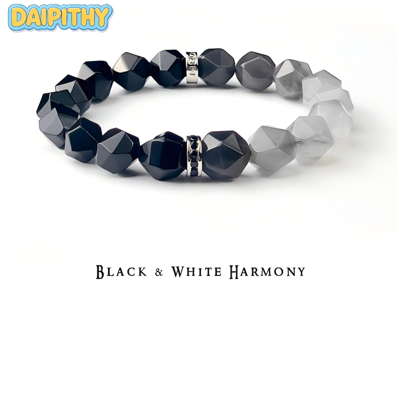 Dai Era - Light Series Black & White Agate Silver Bracelet