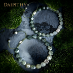 Dai Era - Wood Series Green Crystal & Wood-Grain Silver Bracelet