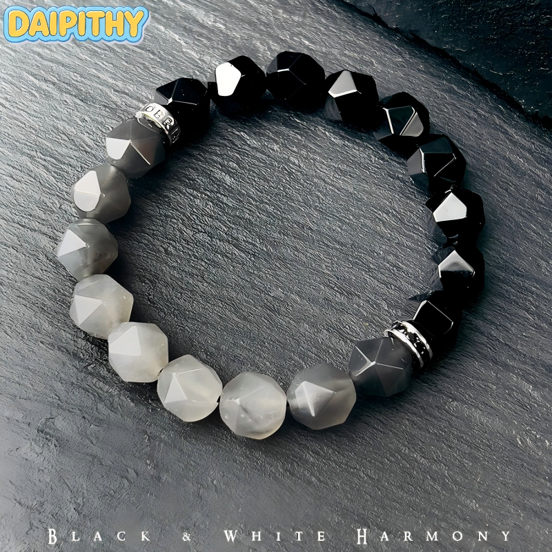 Dai Era - Light Series Black & White Agate Silver Bracelet