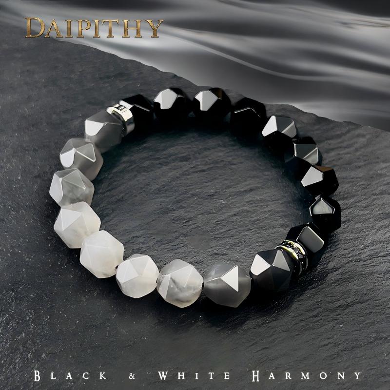 Dai Era - Light Series Black & White Agate Silver Bracelet