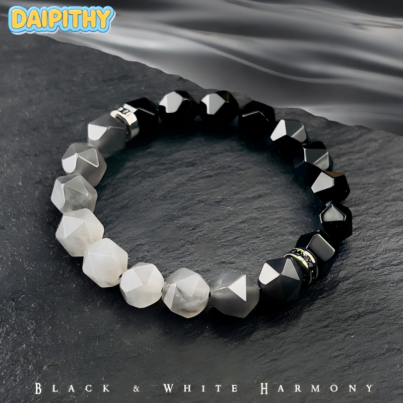 Dai Era - Light Series Black & White Agate Silver Bracelet
