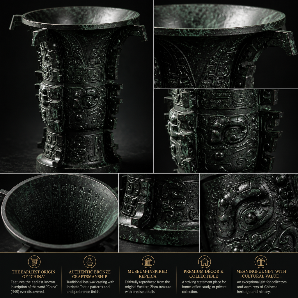 Ancient He Zun Bronze Vessel – Lost-Wax Cast Chinese Collectible Art