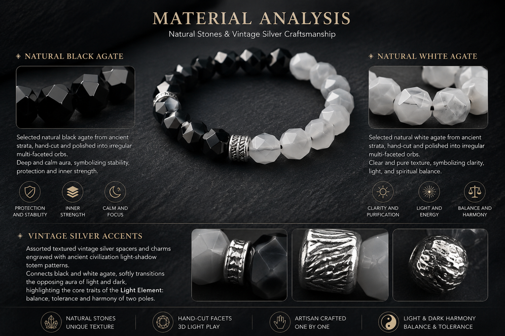 Dai Era - Light Series Black & White Agate Silver Bracelet