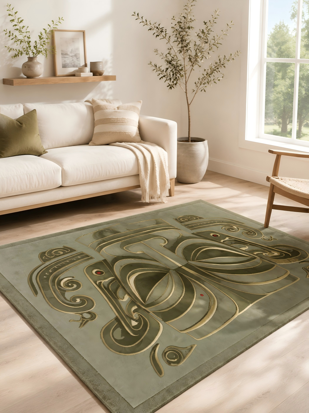 The Sacred Mask of Sanxingdui – Ancient Chinese Bronze Civilization Art Rug, Mythical Totem Carpet Inspired by Shu Dynasty Culture