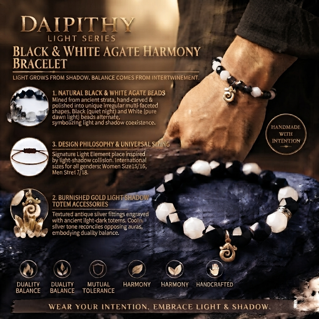Dai Era - Light Series Black & White Agate Silver Bracelet
