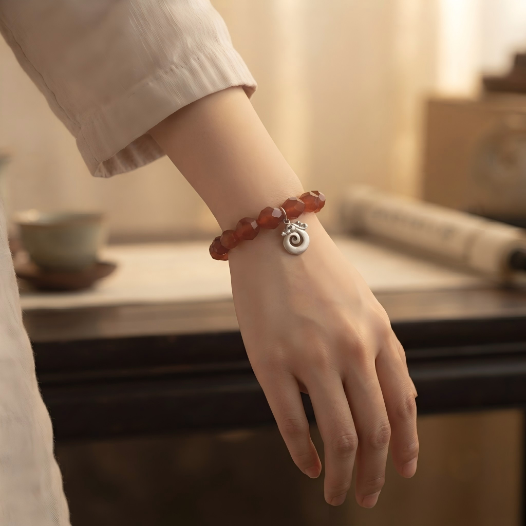 Dai Era - Fire Series Red Agate Silver Bracelet
