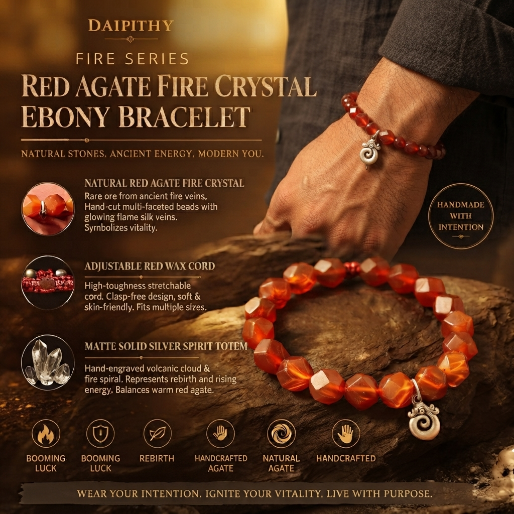 Dai Era - Fire Series Red Agate Silver Bracelet