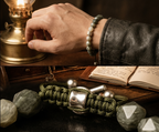 Dai Era - Wood Series Green Crystal & Wood-Grain Silver Bracelet